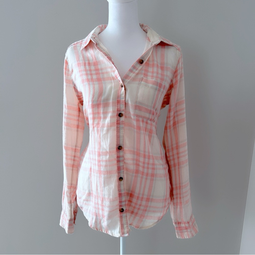 Hollister Pink Plaid Button-Up Shirt Lightweight Casual Flannel, Size XS